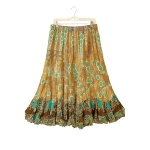 DIMRI Skirt Womens Size XL Teal Bohemian Maxi Tiered Asymmetric Hem Cotton Boho